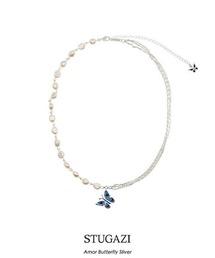 【STUGAZI/スガジ】Amor Butterfly Silver Necklace / バタフライ ネックレス バタフライネックレス パール ネックレス パールネックレス シルバー ホワイト 蝶々 チェーンネックレス