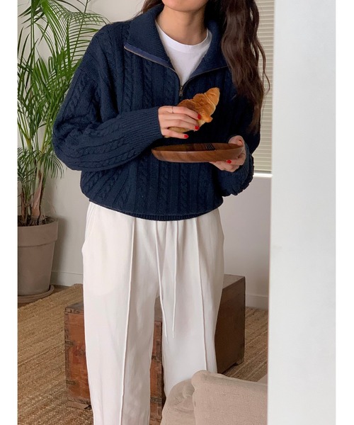 MINS MINIS（ミンスミニス）の「ハーフジップケーブルニットプルオーバー（ニット/セーター・レディース・ネイビー/ベージュ/カーキ・FREE）」の18枚目の写真