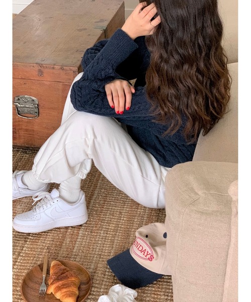 MINS MINIS（ミンスミニス）の「ハーフジップケーブルニットプルオーバー（ニット/セーター・レディース・ネイビー/ベージュ/カーキ・FREE）」の10枚目の写真