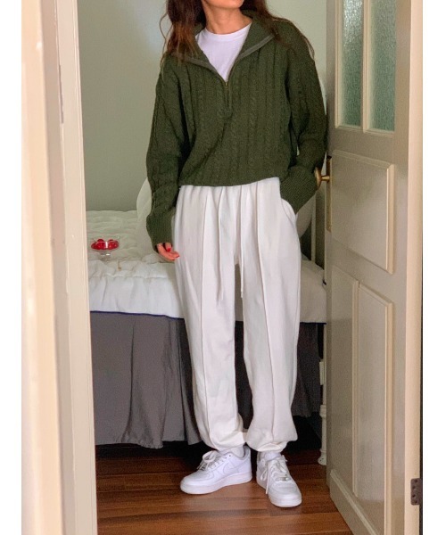 MINS MINIS（ミンスミニス）の「ハーフジップケーブルニットプルオーバー（ニット/セーター・レディース・ネイビー/ベージュ/カーキ・FREE）」の8枚目の写真