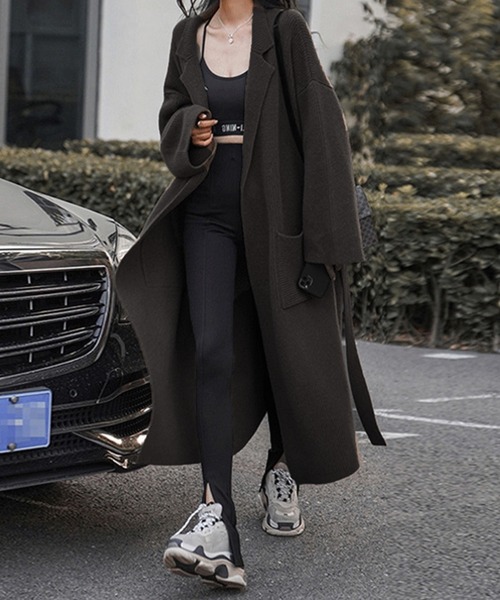 aimoha（アイモハ）の「テーラードカラーロングカーディガン（カーディガン/ボレロ・レディース・オフホワイト/ピンク/ブラック/チョコ/ベージュ/グレー・FREE）」の3枚目の写真