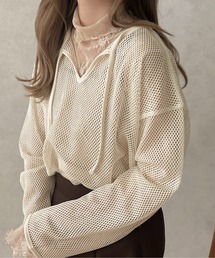 apres jour clair | 【apres jour clair】スキッパーメッシュトップス【ZOZOTOWN限定アイテム】(Tシャツ/カットソー)