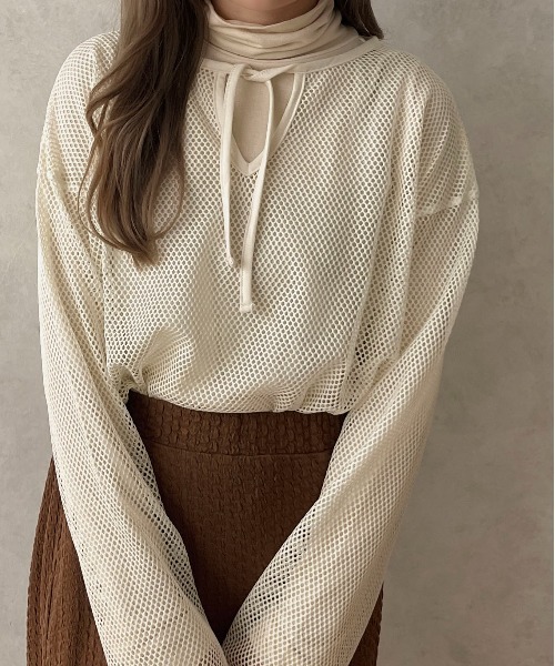 apres jour clair(アプレジュールクレア)の「【apres jour clair】スキッパーメッシュトップス【ZOZOTOWN限定アイテム】(Tシャツ/カットソー・レディース・アイボリー/ベージュ・フリー/X-LARGE)」の3枚目の写真