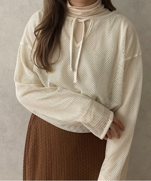 apres jour clair(アプレジュールクレア)の「【apres jour clair】スキッパーメッシュトップス【ZOZOTOWN限定アイテム】(Tシャツ/カットソー・レディース・アイボリー/ベージュ・フリー/X-LARGE)」の4枚目の写真