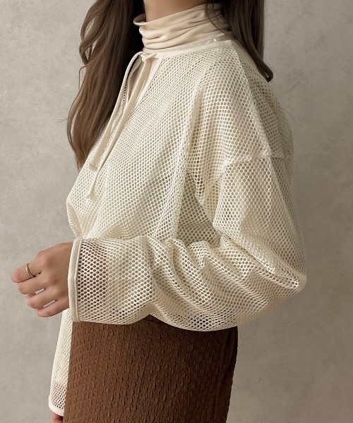 apres jour clair(アプレジュールクレア)の「【apres jour clair】スキッパーメッシュトップス【ZOZOTOWN限定アイテム】(Tシャツ/カットソー・レディース・アイボリー/ベージュ・フリー/X-LARGE)」の5枚目の写真