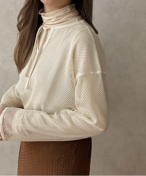 apres jour clair(アプレジュールクレア)の「【apres jour clair】スキッパーメッシュトップス【ZOZOTOWN限定アイテム】(Tシャツ/カットソー・レディース・アイボリー/ベージュ・フリー/X-LARGE)」の7枚目の写真