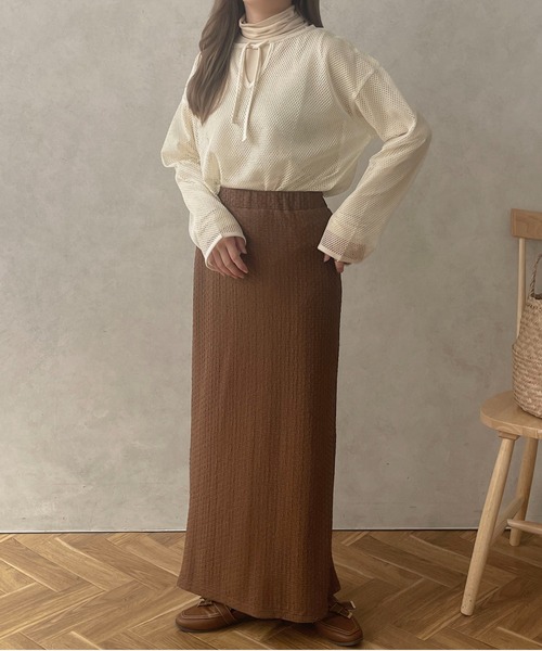 セール】【apres jour clair】スキッパーメッシュトップス