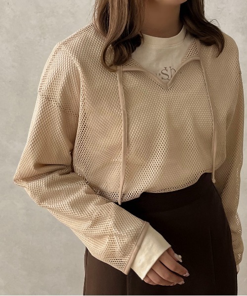 apres jour clair(アプレジュールクレア)の「【apres jour clair】スキッパーメッシュトップス【ZOZOTOWN限定アイテム】(Tシャツ/カットソー・レディース・アイボリー/ベージュ・フリー/X-LARGE)」の12枚目の写真