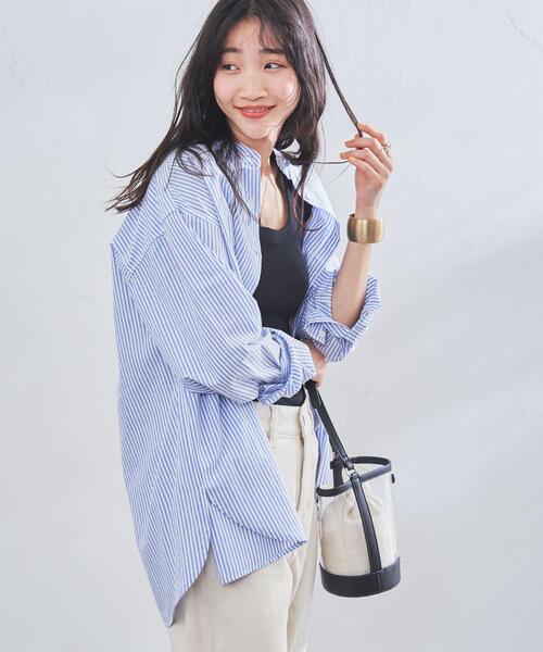 coen(コーエン)の「コットンブレンドバンドカラーシャツ(シャツ/ブラウス・レディース・ホワイト/ライトグレー/ネイビー/ピンク/ターコイズブルー/ライム/オレンジ/ケリー・M/L)」の6枚目の写真