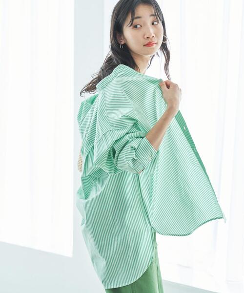 coen(コーエン)の「コットンブレンドバンドカラーシャツ(シャツ/ブラウス・レディース・ホワイト/ライトグレー/ネイビー/ピンク/ターコイズブルー/ライム/オレンジ/ケリー・M/L)」の5枚目の写真