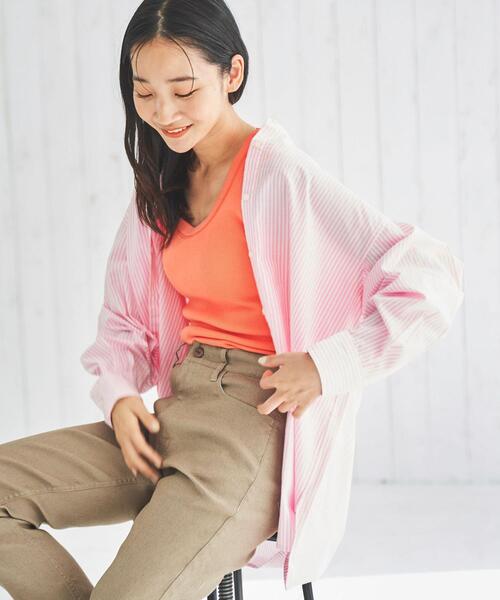 coen(コーエン)の「コットンブレンドバンドカラーシャツ(シャツ/ブラウス・レディース・ホワイト/ライトグレー/ネイビー/ピンク/ターコイズブルー/ライム/オレンジ/ケリー・M/L)」の1枚目の写真