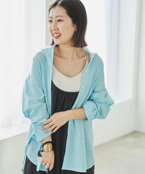 coen(コーエン)の「コットンブレンドバンドカラーシャツ(シャツ/ブラウス・レディース・ホワイト/ライトグレー/ネイビー/ピンク/ターコイズブルー/ライム/オレンジ/ケリー・M/L)」の7枚目の写真