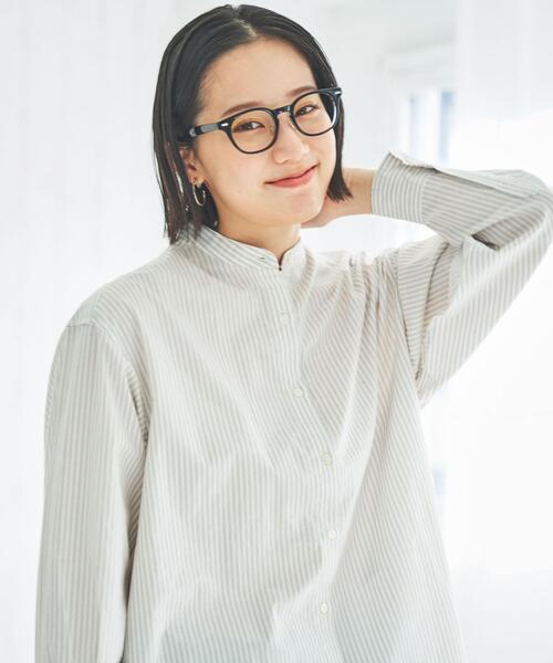 coen(コーエン)の「コットンブレンドバンドカラーシャツ(シャツ/ブラウス・レディース・ホワイト/ライトグレー/ネイビー/ピンク/ターコイズブルー/ライム/オレンジ/ケリー・M/L)」の3枚目の写真