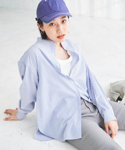 coen(コーエン)の「コットンブレンドバンドカラーシャツ(シャツ/ブラウス・レディース・ホワイト/ライトグレー/ネイビー/ピンク/ターコイズブルー/ライム/オレンジ/ケリー・M/L)」の9枚目の写真