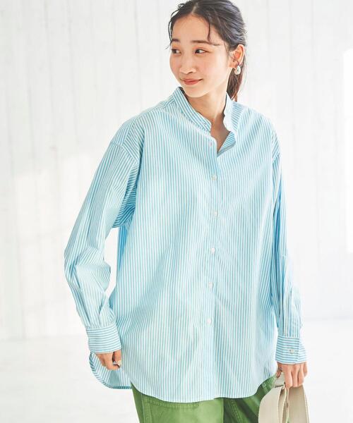 coen(コーエン)の「コットンブレンドバンドカラーシャツ(シャツ/ブラウス・レディース・ホワイト/ライトグレー/ネイビー/ピンク/ターコイズブルー/ライム/オレンジ/ケリー・M/L)」の10枚目の写真