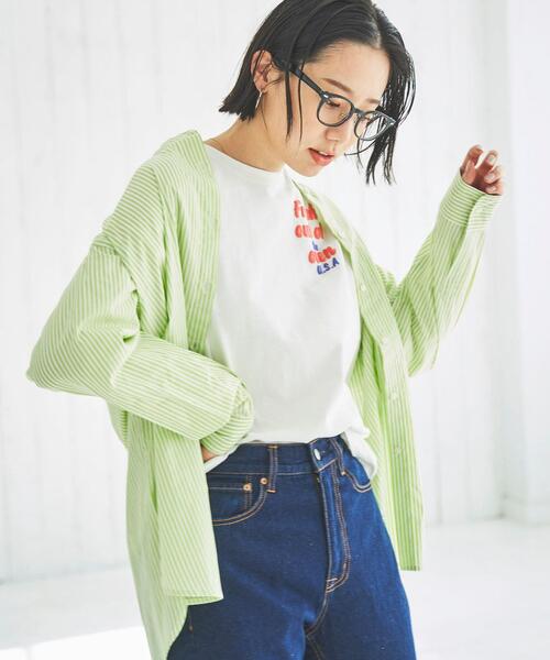 coen(コーエン)の「コットンブレンドバンドカラーシャツ(シャツ/ブラウス・レディース・ホワイト/ライトグレー/ネイビー/ピンク/ターコイズブルー/ライム/オレンジ/ケリー・M/L)」の11枚目の写真