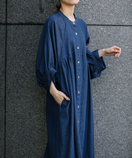 Munich（ミューニック）の「8ozウォッシュデニムパフスリーブシャツワンピース（シャツワンピース・レディース・ネイビー/ブラック/ブルー・FREE）」の11枚目の写真