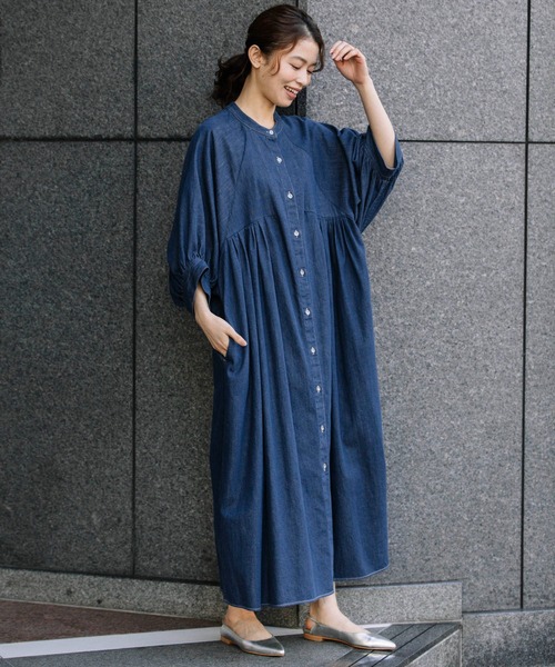 【みか】Munich 8ozウォッシュデニムパフスリーブシャツワンピース Munich（ミューニック）の「8ozウォッシュデニムパフスリーブシャツ