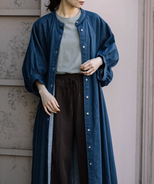 Munich 8ozウォッシュデニムパフスリーブシャツワンピース デニム