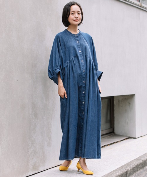 Munich（ミューニック）の「8ozウォッシュデニムパフスリーブシャツワンピース（シャツワンピース・レディース・ネイビー/ブラック/ブルー・FREE）」の5枚目の写真