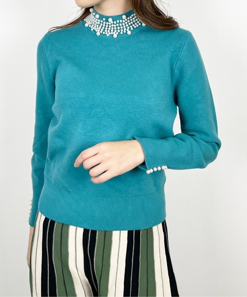 StyleSea（スタイルシー）の「パールビジューハイネックニット（ニット/セーター・レディース・ブラック/ベージュ/ホワイト/エメラルド/ピンク・FREE）」の18枚目の写真