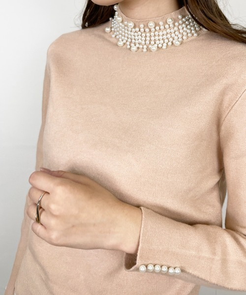 StyleSea（スタイルシー）の「パールビジューハイネックニット（ニット/セーター・レディース・ブラック/ベージュ/ホワイト/エメラルド/ピンク・FREE）」の16枚目の写真