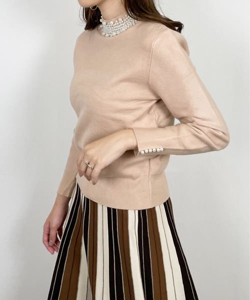 StyleSea（スタイルシー）の「パールビジューハイネックニット（ニット/セーター・レディース・ブラック/ベージュ/ホワイト/エメラルド/ピンク・FREE）」の13枚目の写真
