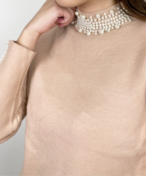 StyleSea（スタイルシー）の「パールビジューハイネックニット（ニット/セーター・レディース・ブラック/ベージュ/ホワイト/エメラルド/ピンク・FREE）」の17枚目の写真