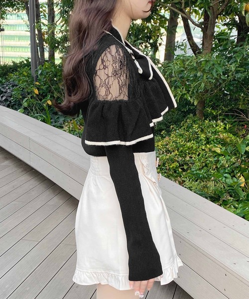 ROJITA(ロジータ)の「レース切替配色ラッフルニット(ニット/セーター・レディース・グレー/ブラック/ホワイト・FREE)」の12枚目の写真