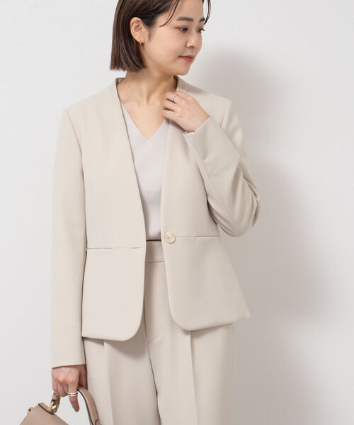 セール】ウォッシャブルダブルクロスノーカラージャケット（ノーカラー