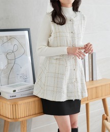 パールボタンツイードペプラムベストジャケット