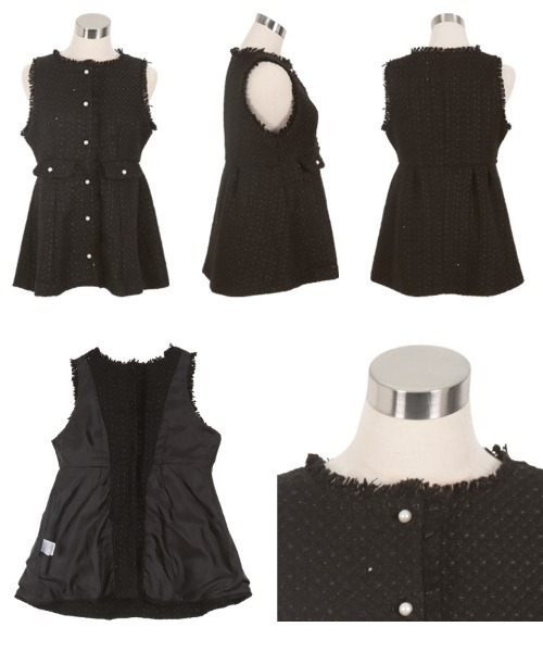 KOBE LETTUCE(コウベレタス)の「パールボタンツイードペプラムベストジャケット(ベスト・レディース・ブラック/アイボリー/ネイビー/ブラック系/オフホワイト・FREE/フリ-/L/M)」の11枚目の写真