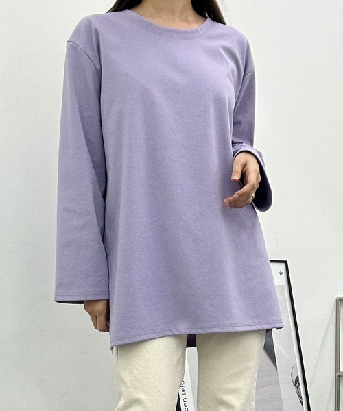 fd style(エフディ スタイル)の「UネックルーズスリットロングTシャツ(Tシャツ/カットソー・レディース・Navy/PINK/Black/Yellow/Purple/White・FREE)」の7枚目の写真