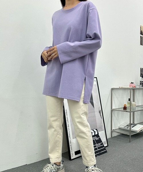 fd style(エフディ スタイル)の「UネックルーズスリットロングTシャツ(Tシャツ/カットソー・レディース・Navy/PINK/Black/Yellow/Purple/White・FREE)」の10枚目の写真