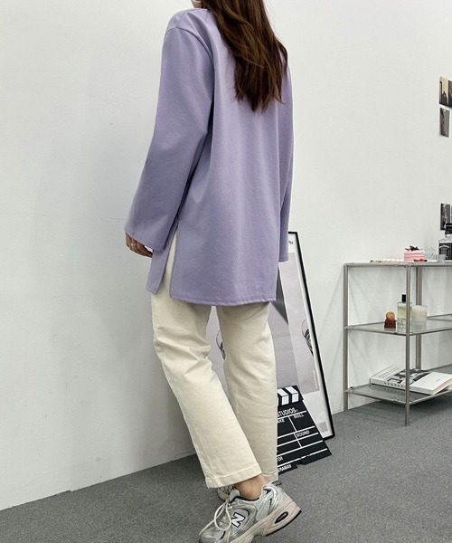 fd style(エフディ スタイル)の「UネックルーズスリットロングTシャツ(Tシャツ/カットソー・レディース・Navy/PINK/Black/Yellow/Purple/White・FREE)」の11枚目の写真