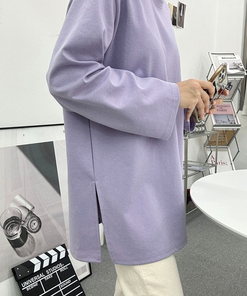 fd style(エフディ スタイル)の「UネックルーズスリットロングTシャツ(Tシャツ/カットソー・レディース・Navy/PINK/Black/Yellow/Purple/White・FREE)」の13枚目の写真