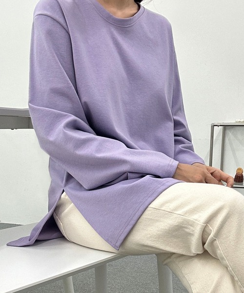 fd style(エフディ スタイル)の「UネックルーズスリットロングTシャツ(Tシャツ/カットソー・レディース・Navy/PINK/Black/Yellow/Purple/White・FREE)」の14枚目の写真