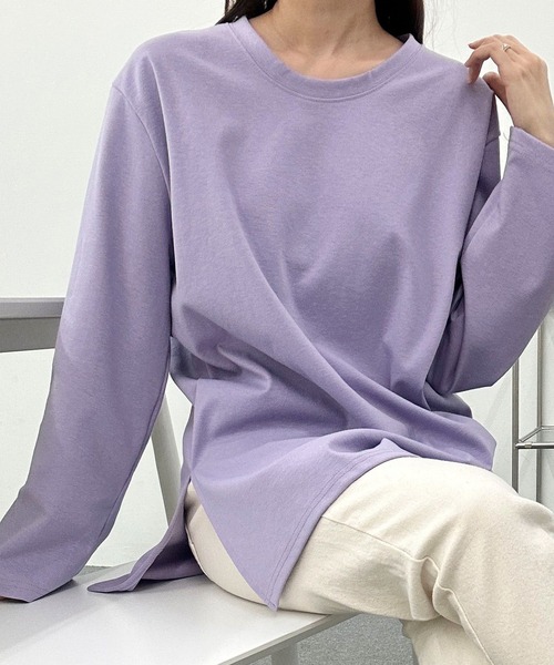 fd style(エフディ スタイル)の「UネックルーズスリットロングTシャツ(Tシャツ/カットソー・レディース・Navy/PINK/Black/Yellow/Purple/White・FREE)」の12枚目の写真