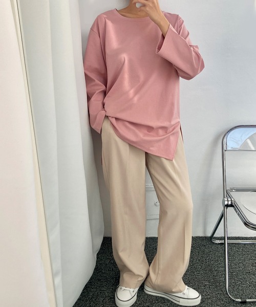 fd style(エフディ スタイル)の「UネックルーズスリットロングTシャツ(Tシャツ/カットソー・レディース・Navy/PINK/Black/Yellow/Purple/White・FREE)」の18枚目の写真