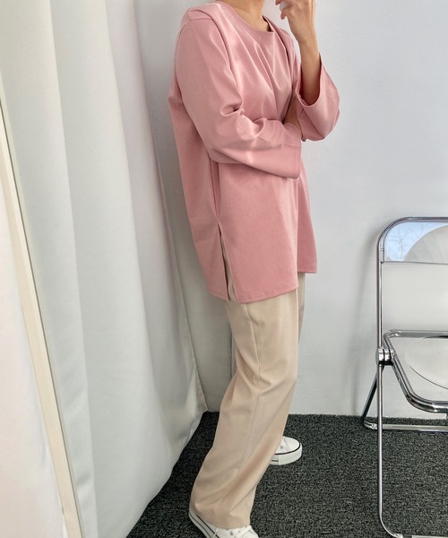 fd style(エフディ スタイル)の「UネックルーズスリットロングTシャツ(Tシャツ/カットソー・レディース・Navy/PINK/Black/Yellow/Purple/White・FREE)」の19枚目の写真