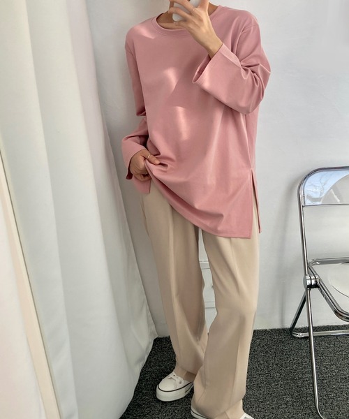 fd style(エフディ スタイル)の「UネックルーズスリットロングTシャツ(Tシャツ/カットソー・レディース・Navy/PINK/Black/Yellow/Purple/White・FREE)」の22枚目の写真