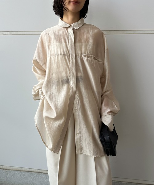 select MOCA by son（セレクトモカバイソン）の「【お気に入り58,000突破！！】シアーオーバーサイズシャツ（シャツ/ブラウス・レディース・カーキ/ピンク/ベージュ/ブラウン/ネイビー/スミクロ/グレイッシュベージュ・FREE/SMALL）」の11枚目の写真
