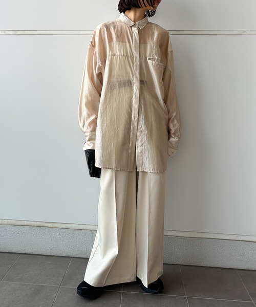 select MOCA by son（セレクトモカバイソン）の「【お気に入り58,000突破！！】シアーオーバーサイズシャツ（シャツ/ブラウス・レディース・カーキ/ピンク/ベージュ/ブラウン/ネイビー/スミクロ/グレイッシュベージュ・FREE/SMALL）」の17枚目の写真