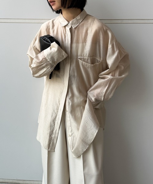 select MOCA by son（セレクトモカバイソン）の「【お気に入り58,000突破！！】シアーオーバーサイズシャツ（シャツ/ブラウス・レディース・カーキ/ピンク/ベージュ/ブラウン/ネイビー/スミクロ/グレイッシュベージュ・FREE/SMALL）」の18枚目の写真