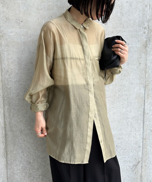 select MOCA by son(セレクトモカバイソン)の「【定番】シアーオーバーサイズシャツ(シャツ/ブラウス・レディース・カーキ/ピンク/ベージュ/ブラウン/ネイビー/スミクロ/グレイッシュベージュ・FREE/SMALL)」の15枚目の写真