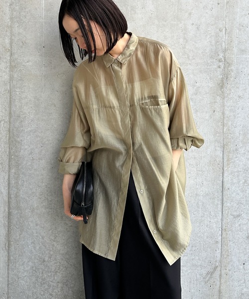 select MOCA by son（セレクトモカバイソン）の「【お気に入り58,000突破！！】シアーオーバーサイズシャツ（シャツ/ブラウス・レディース・カーキ/ピンク/ベージュ/ブラウン/ネイビー/スミクロ/グレイッシュベージュ・FREE/SMALL）」の20枚目の写真