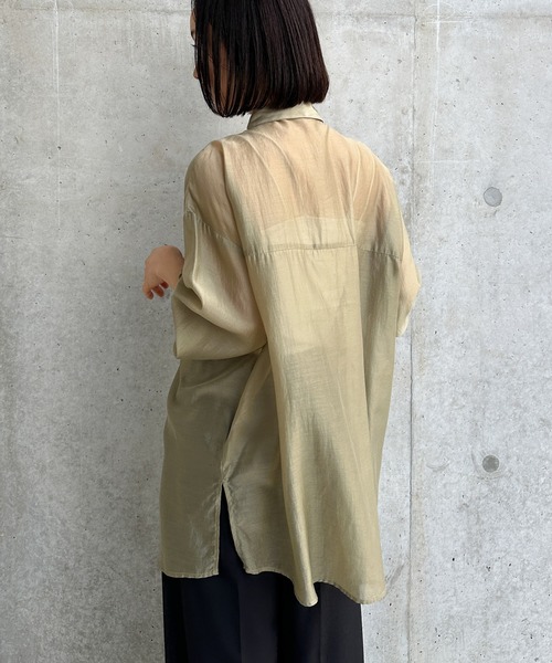 select MOCA by son(セレクトモカバイソン)の「【定番】シアーオーバーサイズシャツ(シャツ/ブラウス・レディース・カーキ/ピンク/ベージュ/ブラウン/ネイビー/スミクロ/グレイッシュベージュ・FREE/SMALL)」の14枚目の写真
