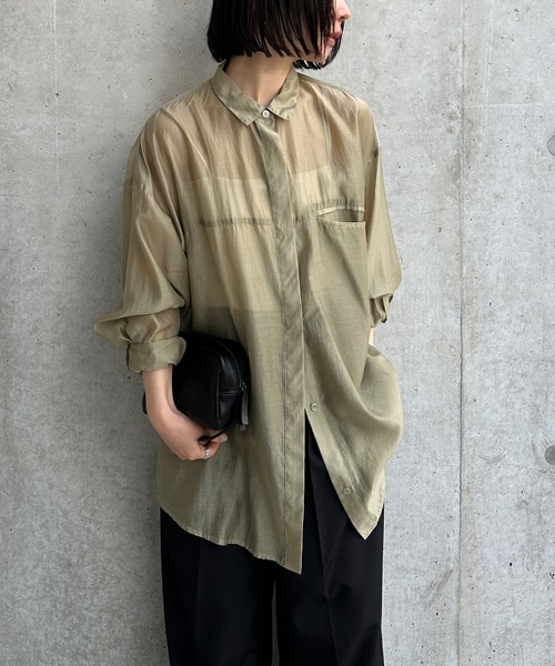 select MOCA by son（セレクトモカバイソン）の「【お気に入り58,000突破！！】シアーオーバーサイズシャツ（シャツ/ブラウス・レディース・カーキ/ピンク/ベージュ/ブラウン/ネイビー/スミクロ/グレイッシュベージュ・FREE/SMALL）」の12枚目の写真