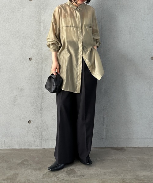 select MOCA by son（セレクトモカバイソン）の「【お気に入り58,000突破！！】シアーオーバーサイズシャツ（シャツ/ブラウス・レディース・カーキ/ピンク/ベージュ/ブラウン/ネイビー/スミクロ/グレイッシュベージュ・FREE/SMALL）」の22枚目の写真