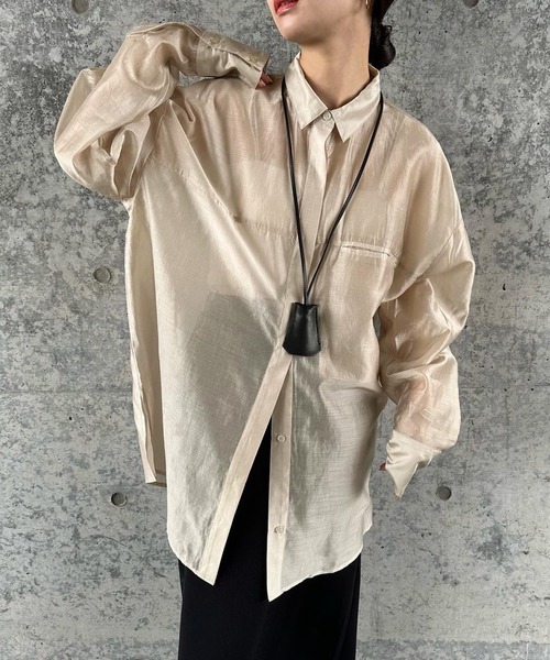 select MOCA by son（セレクトモカバイソン）の「【お気に入り58,000突破！！】シアーオーバーサイズシャツ（シャツ/ブラウス・レディース・カーキ/ピンク/ベージュ/ブラウン/ネイビー/スミクロ/グレイッシュベージュ・FREE/SMALL）」の21枚目の写真